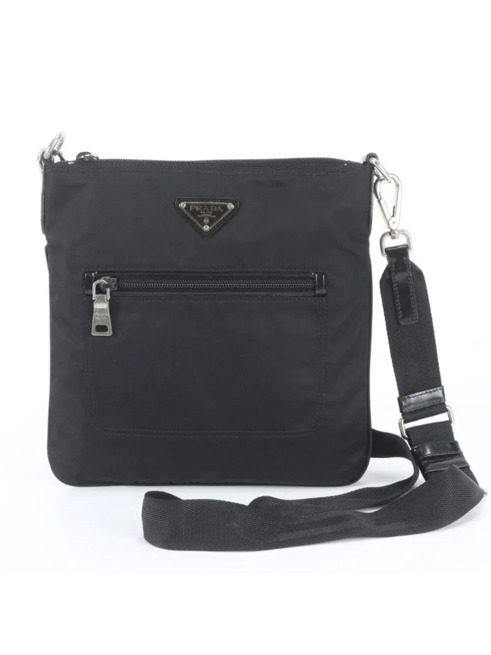 Prada White Tag Tessuto Nylon Triangle Logo Leather Shoulder Bag Crossbody